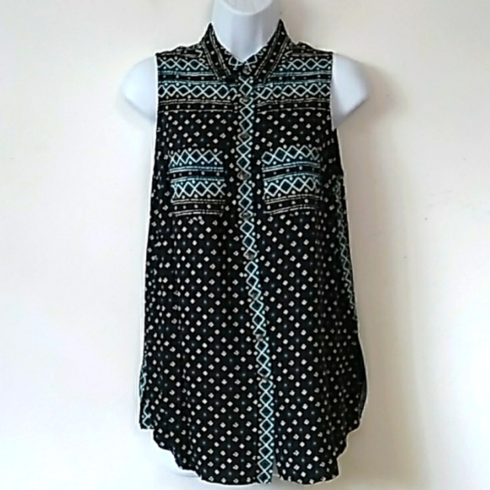 Anthropologie Akemi + Kin teal & black tribal print ira tunic top XS